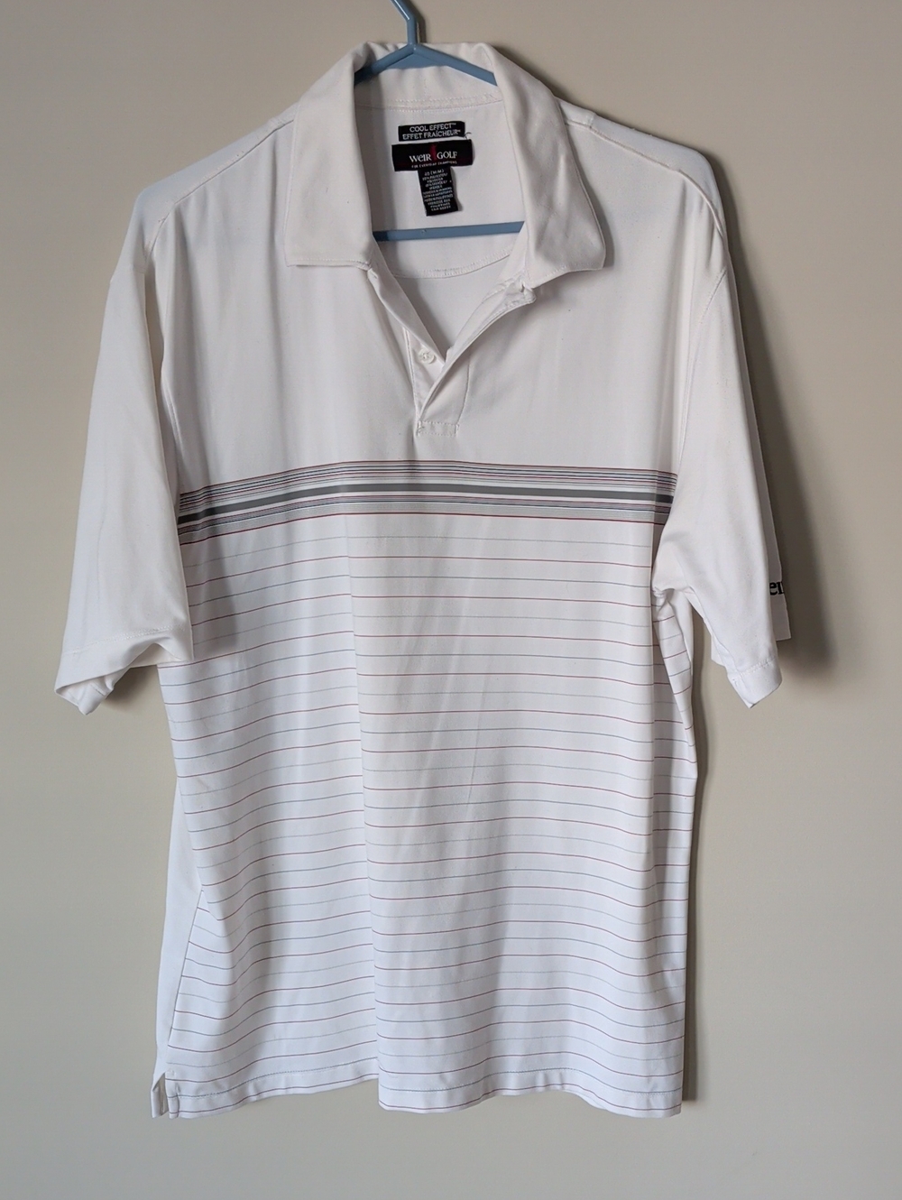Weir Golf White Polo with Gray and Red Stripe Accents Size M